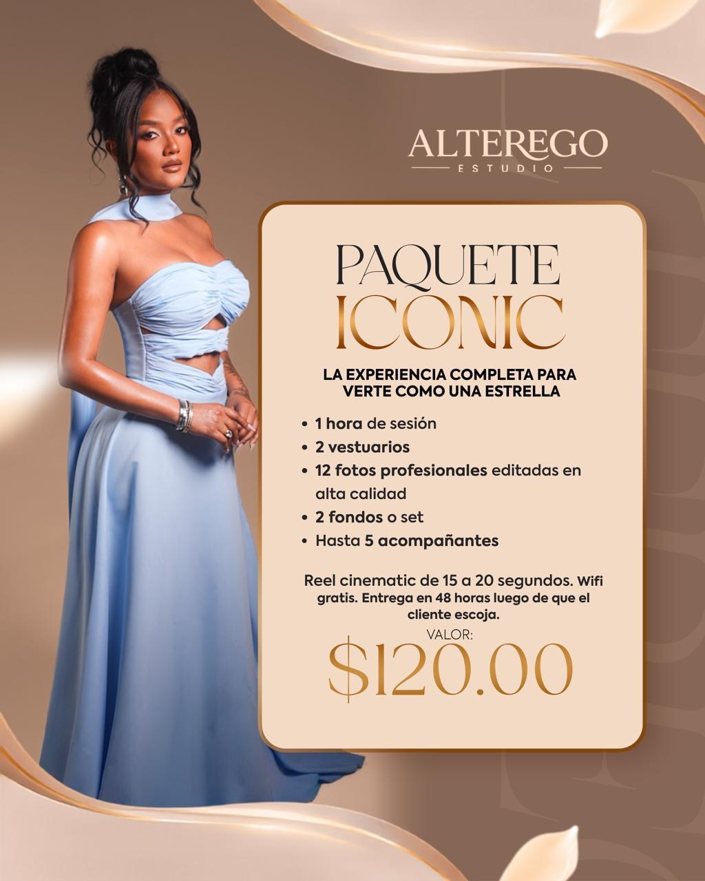Paquete Iconic — 1 hora, $120 USD, reel cinematic